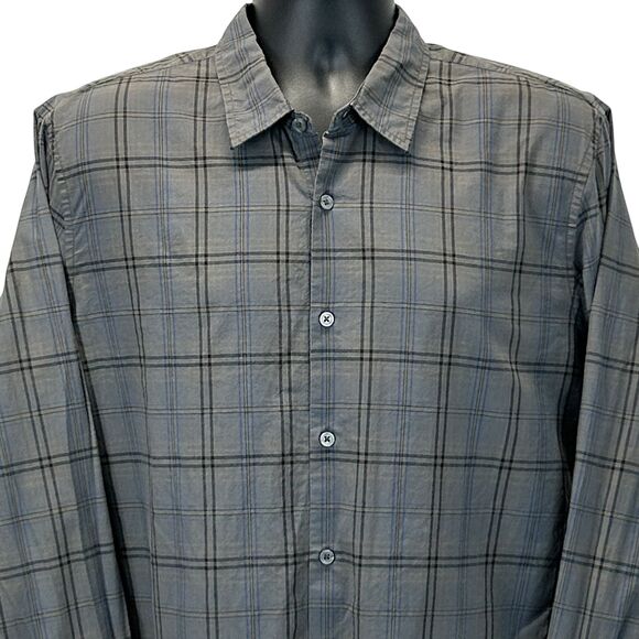 John Varvatos USA Plaid Button Front Shirt Mens Large Long Sleeve Button Up Gray - Picture 1 of 7